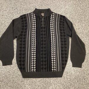STACY ADAMS 1/4 Zip Sweater Houndstooth Striped Men’s XL